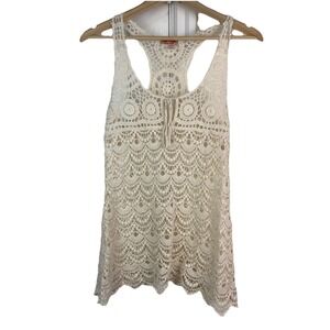 Body Central Women's S Open Knit Delicate Crochet Lace Racerback Tank Top